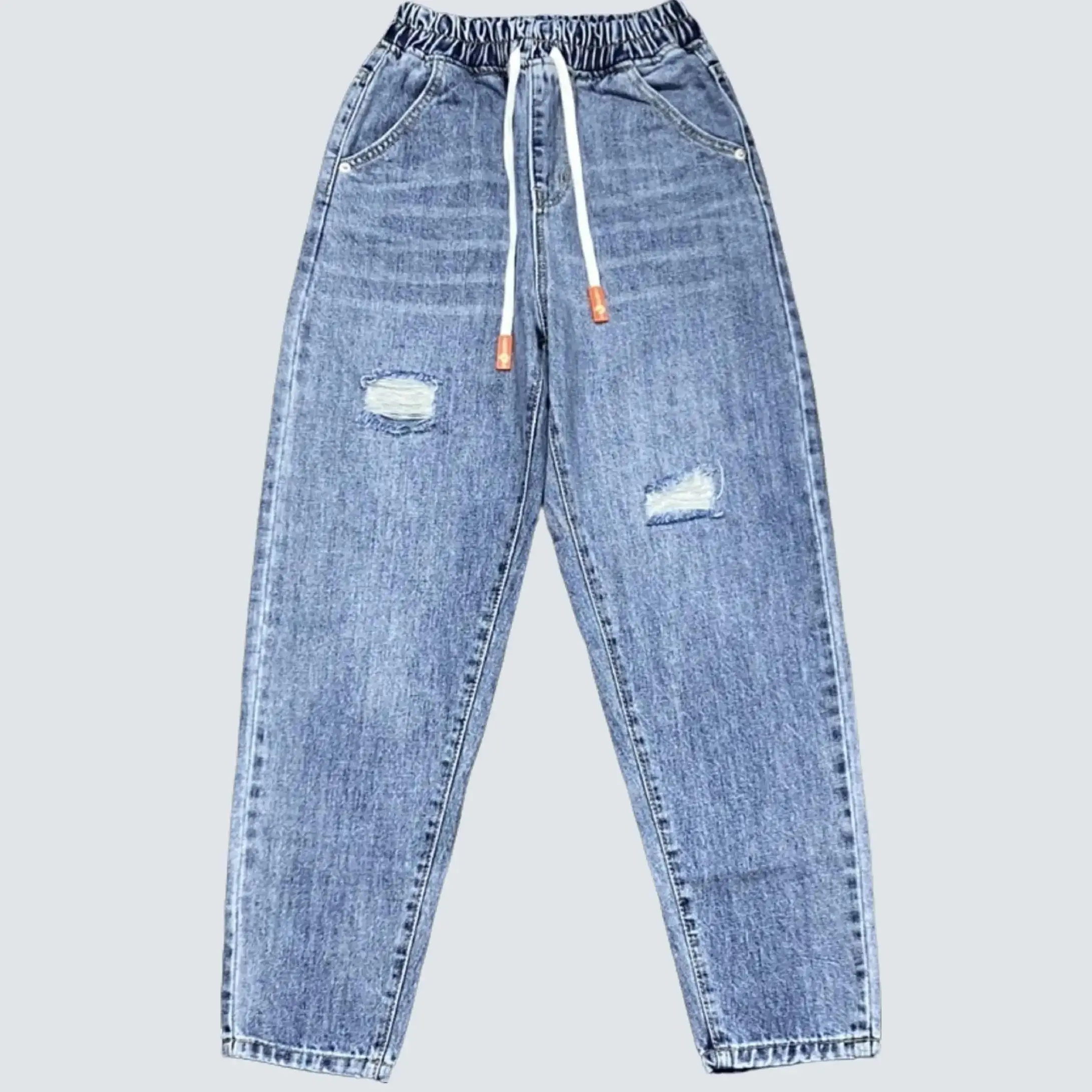 (JB00576) Quần Baggy Kiểu Lưng Chun (40-55Kg), Cào Rách Nhẹ , Chất Jean Dày Dặn Không Co Giãn Mềm, Lai Cuốn. Nữ Women Pants Denim Có Túi Khuy