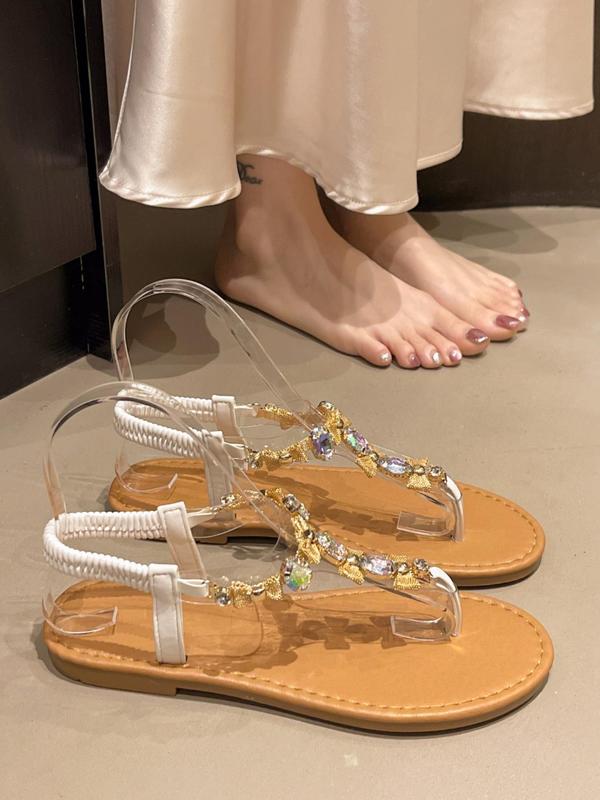 Women's Fashionable Rhinestone Decorated Slide Sandals, Casual Comfortable Flat Sandals for Summer, Lightweight Breathable Shoes for Daily Wear, Girl 4