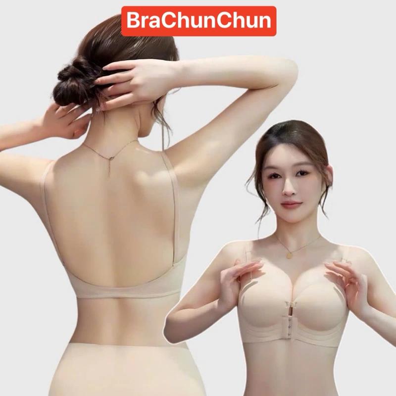 Áo lót nữ bra cài trước mặc với đầm váy hở lưng đệm dày nâng đẩy quả nhung kem 886. Voi