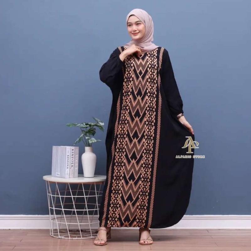 Kaftan Rayon Hana Jumbo ld 170 Gamis Kaftan Muslim Wanita Dress Tebal Nyaman Panjang Hitam 2