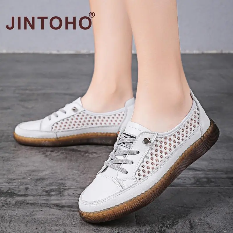 Fashion Breathable Hole Women Leather Flats Casual Rubber Women Leather Shoes Ladies Office Loafers
