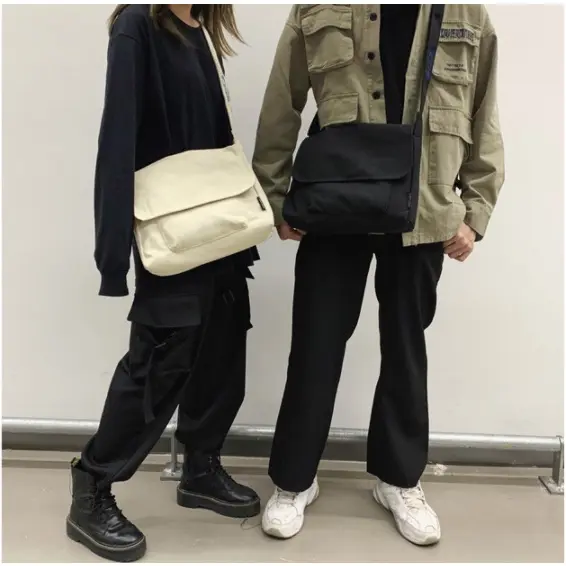 Túi vải đeo chéo đi học đựng vừa sách giáo khoa ( tặng kèm gim cài ) Tote Đeo Vai Nữ Bag Kem 3