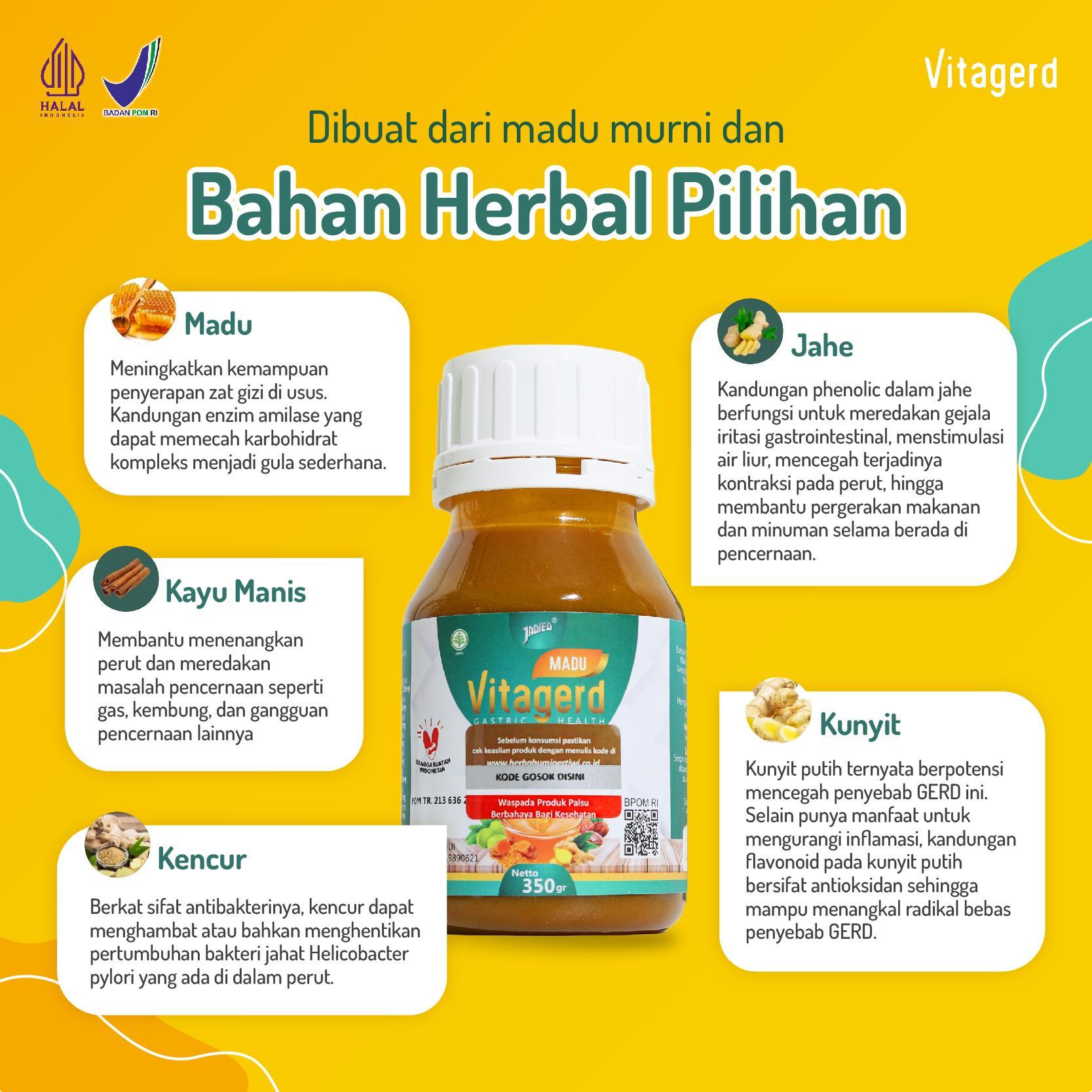 Vitagerd - Madu Lambung Membantu Masalah Asam Lambung, Gerd, Mual, Muntah dan Ganguan Pencernaan - BPOM & Halal MUI | Organik