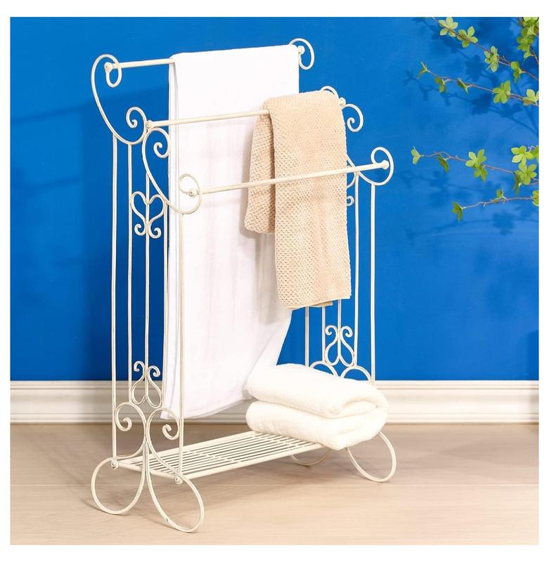TikTok Shop SQMTK Standing Towel Racks for Bathroom 3 Bar Metal Towel Organizer Holder Stand with Storage Shelf Towel Drying Rack Freestanding for Bath Towels Hand Towels Washcloths Bathroom Accessori...