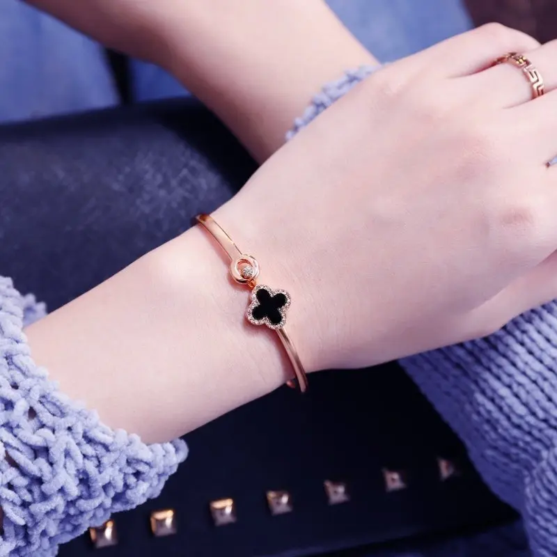 Cherrykoko Vòng Tay Cỏ Ba Lá May Mắn Màu Vàng Hồng Phiên Bản Hàn Quốc Cho Nữ.
