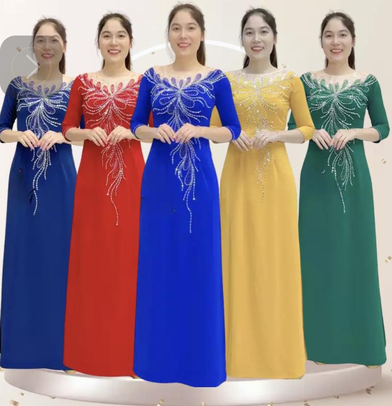 Product Introduction of Bộ áo dài bà sui chất liệu lụa Mỹ đính kết hạt thủ công sang trọng Trơn Thông thường Váy chữ A Thông thường Nữ Khuy Kim Tuyến Dress Women 3