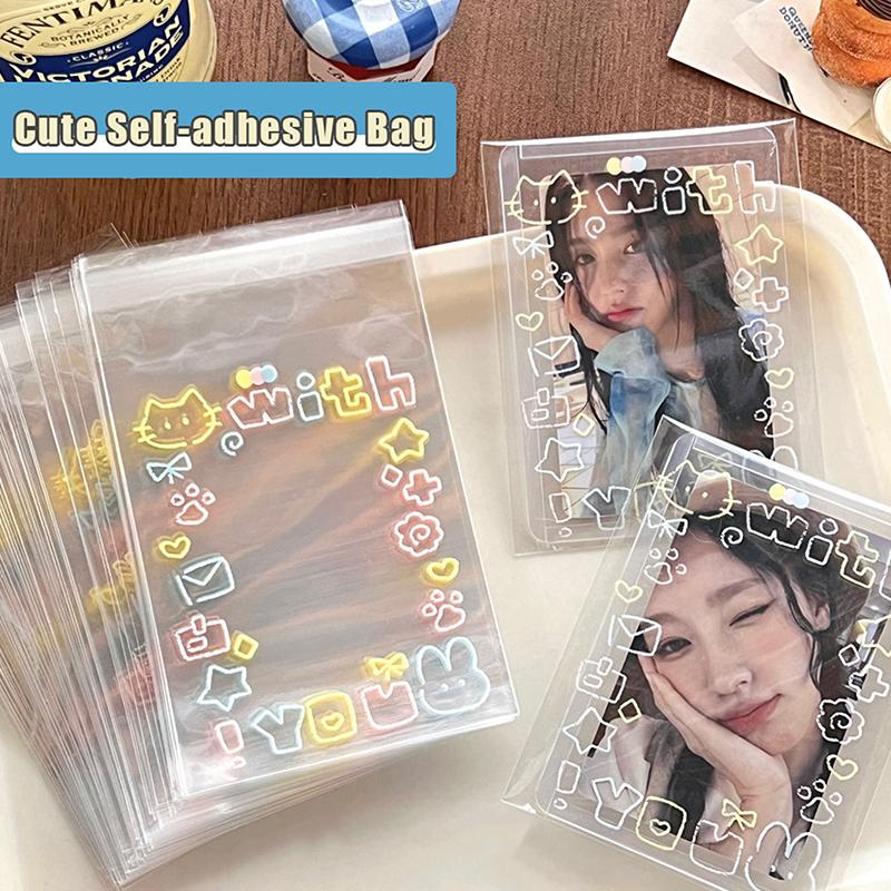 Túi Opp Tự Dính Mèo Con Graffiti Dễ Thương Trong Suốt, 50 Cái, Túi Đựng Bảo Vệ Thẻ Ảnh Thần Tượng Kpop Tay Áo Thẻ Ảnh Thẻ 0