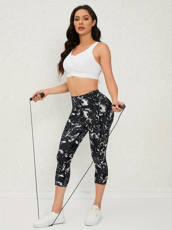 Women's All Over Print High Waist Sports Leggings, Casual Sporty Comfy Breathable Capri Skinny Pants for Yoga Gym Workout Running, Women Sport & Outdoor Clothing for Summer Spring Fall 4