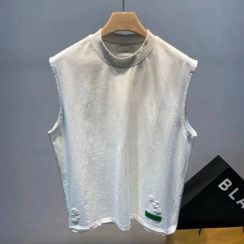 New Ripped Vintage Vest Men's Summer Casual Sleeveless T-shirt American Retro Sports All-Match Handsome Waistcoat