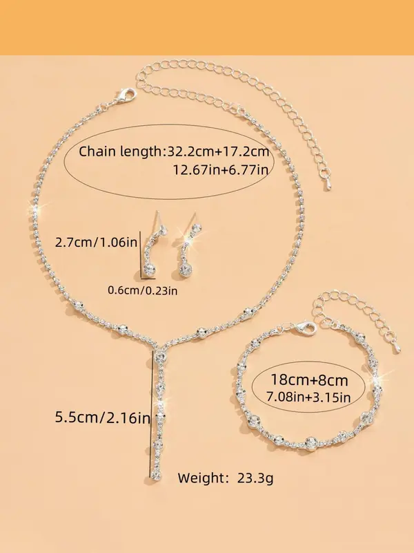 Women's Elegant Rhinestone Decor Pendant Necklace & Dangle Earrings & Bracelet, Exquisite Trendy Jewelry Set, Fashion Accessories 1