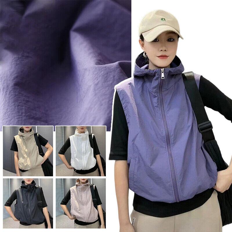 Women Hooded Vest Sleeveless Zipper Waistcoat Drawstring Thin Coat with Pockets 2