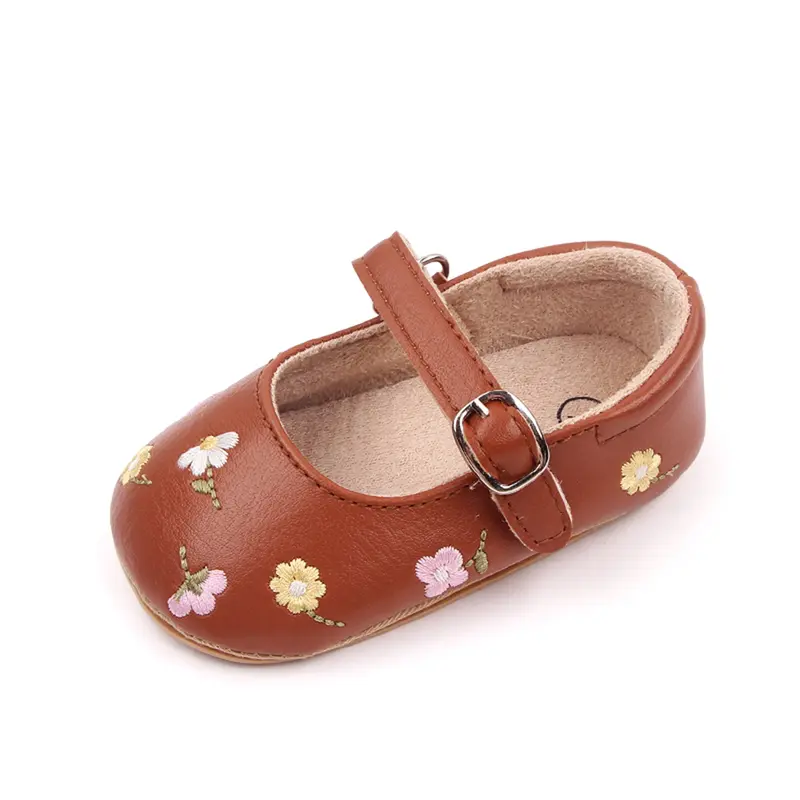 Giày Giày Bệt Mary Jane, Cho Em Bé Gái, Làm Bằng Da PU, Thích Hợp Cho Váy Trẻ Sơ Sinh Giày Công Chúa Thêu Hoa Sandal Cho Bé Dép Sandal Kem 5
