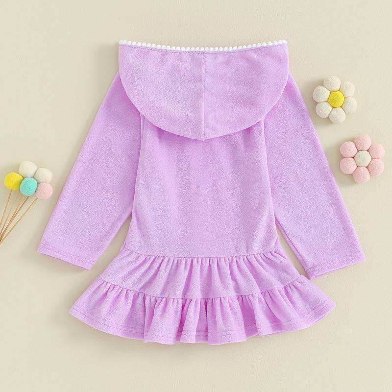 Product Introduction of Kids Girl Hoodie Dress Solid Color Ruffled Zipper Long Sleeves Beach Dress for Toddler Baby Spring Clothes 44