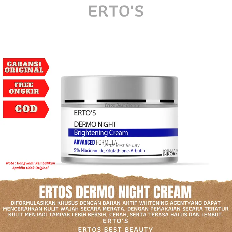 Ertos Dermo Night Cream Whitening Pencerah Mencerahkan Muka Wajah