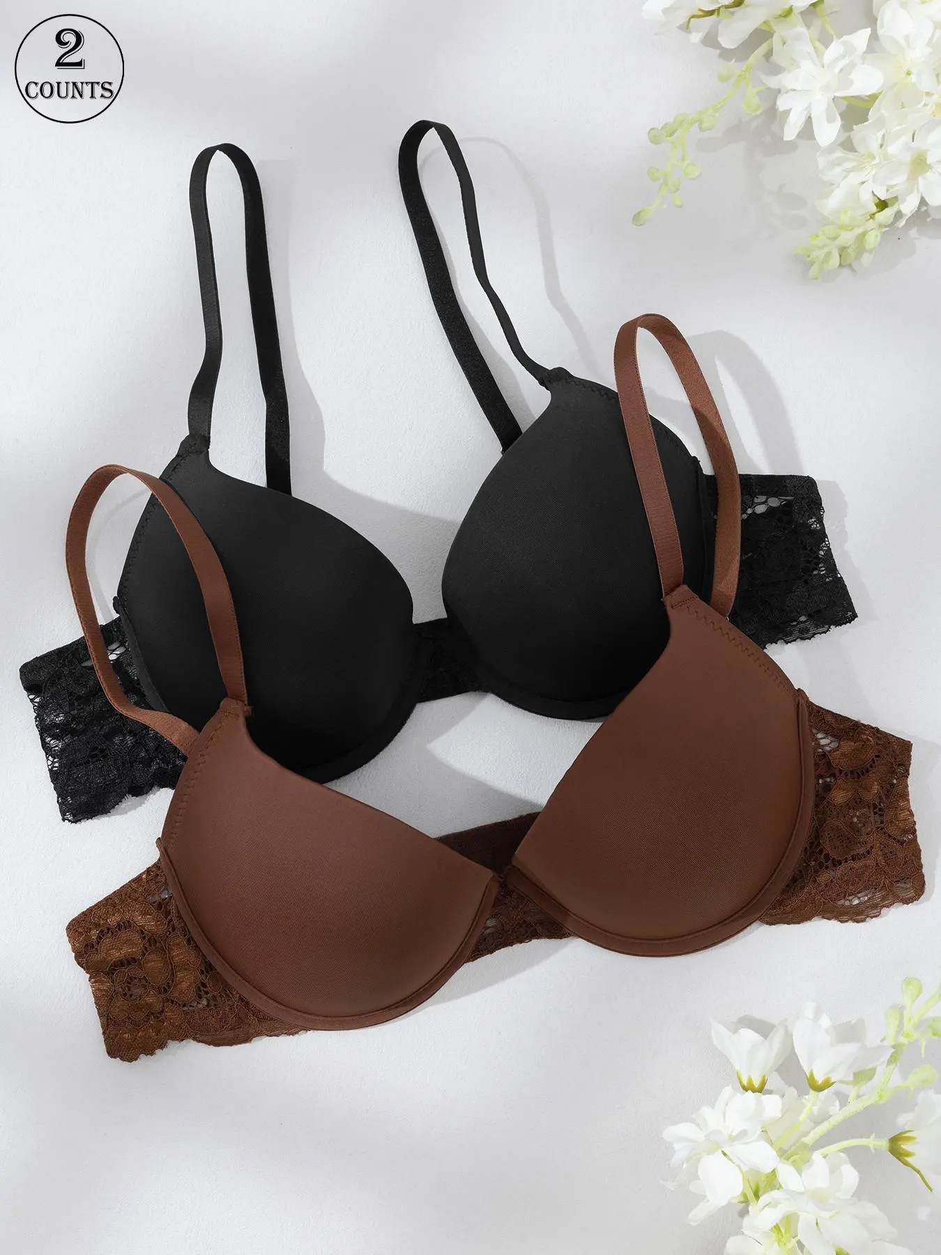 Women's Solid Color Push Up Bra & Lace Panty Two-Piece Set, Comfortable Breathable Underwire Bra & Panty Set, Lingerie Set for Women
