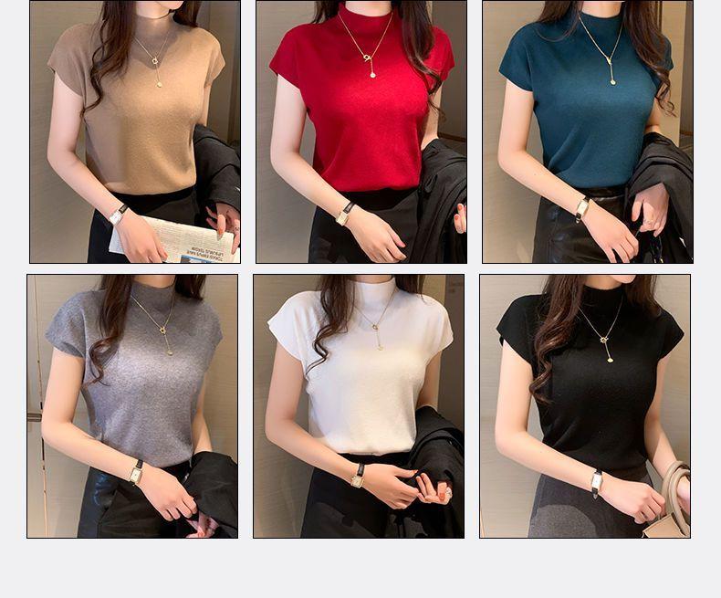Product Introduction of Áo Lớp Nền Cổ Lọ Nửa, Hàng Mới Về Mùa Xuân Và Mùa Hè 2024, Đồ Len Không Tay Cho Nữ, Đồ Mặc Bên Trong, ngắn Tay, Áo Len Mỏng, Áo Thun Mỏng 4