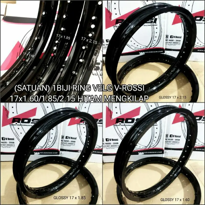 SATUAN | VELG 17 RIM V-ROSSI | RING ROSSI 17 x 1.40/1.60/1.85/2.15 HOLE 36 ROSSI HITAM GLOSSY/MENGKILAP