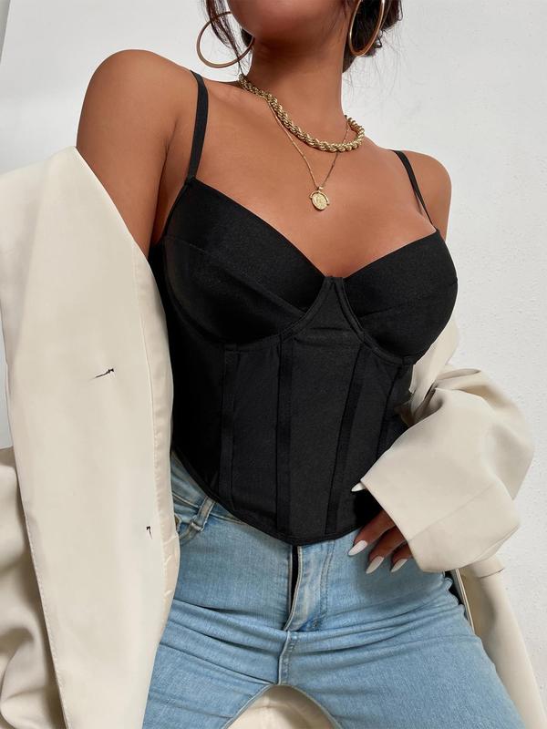 Women's Corset Spaghetti Strap Crop Cami Top, Bustier Asymmetrical Hem Top, Y2K Fashion Sleeveless Top, Summer Clothes Women, Women's Clothing for Summer 5