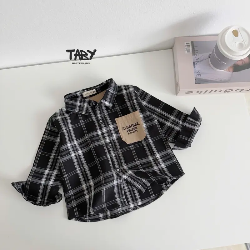 [TABY] Áo sơ mi kẻ phối túi phong cách, chất liệu vải sơ mi cao cấp mềm mại, tone màu HQ cho bé 8-30kg TH24A146 4