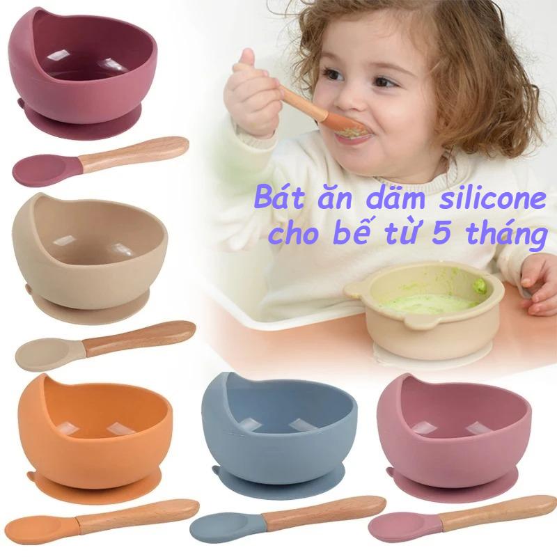 Bát Silicon Cho Em Bé Kèm Thìa Gỗ, Thảm Thông Gió Chống Trượt, An Toàn Và Dễ Lau Chùi, Thích Hợp Cho Trẻ 5 Tháng Tuổi