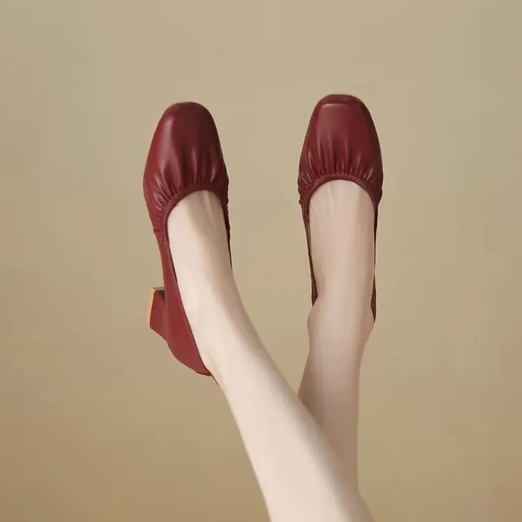 Round toe women's mid-heel rubber Mary Jane chunky heels
