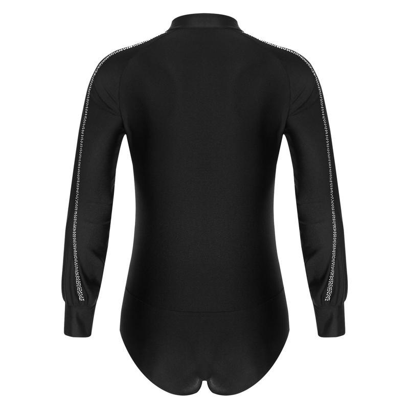 Trang Phục Thi Đấu Khiêu Vũ Latin Nam Hồi Giáo, RUNQHUI, Tay Raglan, Cổ Chân Đế Có Nút, Đính Đá Lấp Lánh Leotard Sport 7