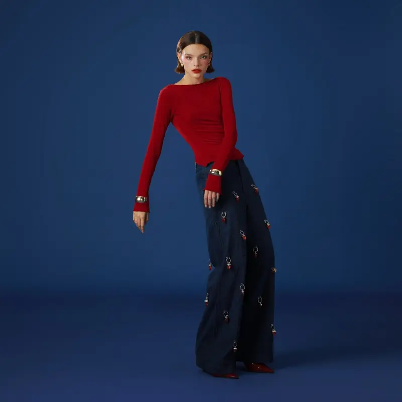 TARTAN - Quần Jeans Hồng & Xanh Ống Rộng Đính Kèm 26 Khoen Dâu - Sweetie Jeans Pants / Pink & Blue