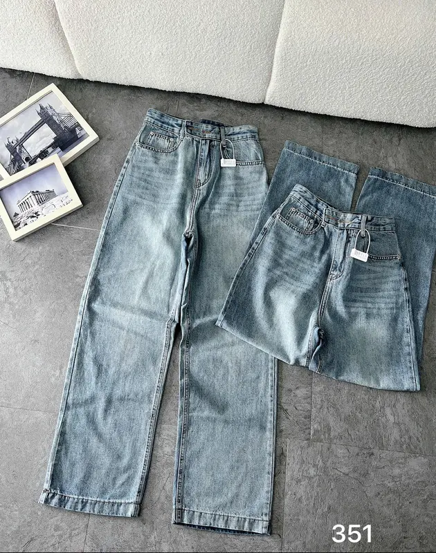 TCSHOPJEAN Quần Jeans Suông Nữ Bigsize 55kg-90kg Trơn Lai Kiểu Mã 351 5
