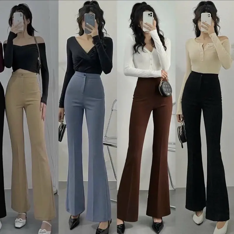 [Chuẩn loại đẹp ] Quần ống loe cạp cao 1 cúc nhiều màu hách dáng tây nữ