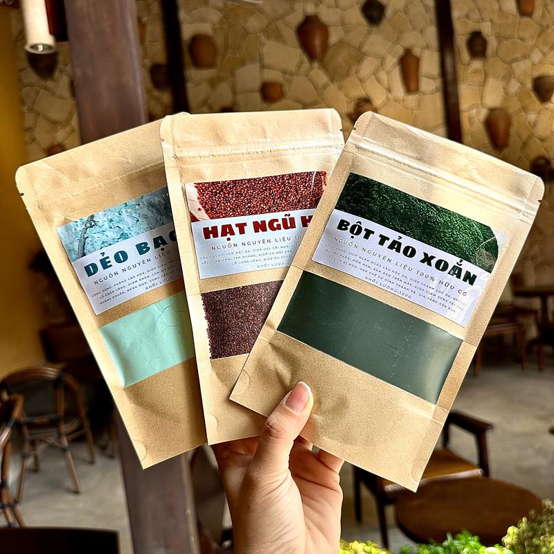 [COMBO] 3 Gói Mặt Nạ Thiên Nhiên [100gram Hạt Ngũ Hoa + 100gram Dẻo Bạc Hà + 100gram Bột Tảo Xoắn] + Tặng 1 Bộ Chén Đắp Mặt Nạ