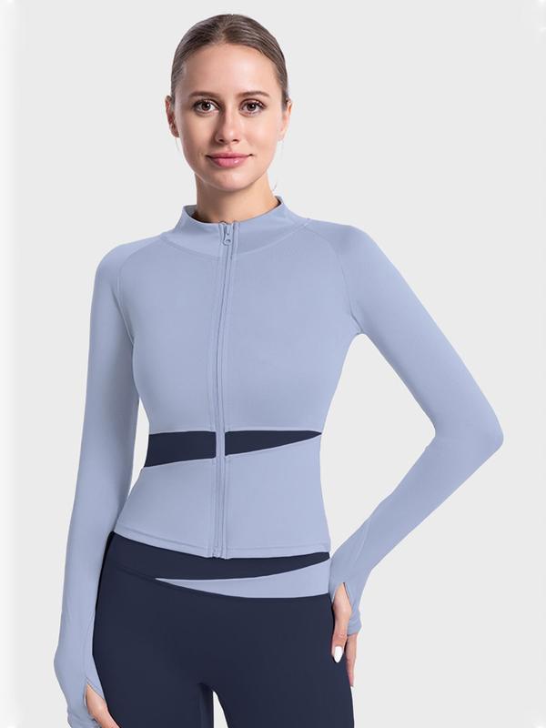 Women's Colorblock Zip Up Raglan Sleeve Sports Jacket, Quick Drying Breathable Stand Collar Sports Outerwear For Gym Workout Running, Ladies Sportswear Clothing For Spring & Fall 4