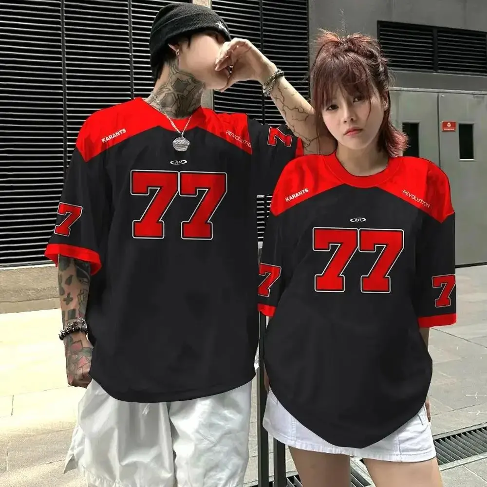 New unisex couple American retro short sleeved digital print size 77 sports casual hip-hop jersey loose breathable plus size top