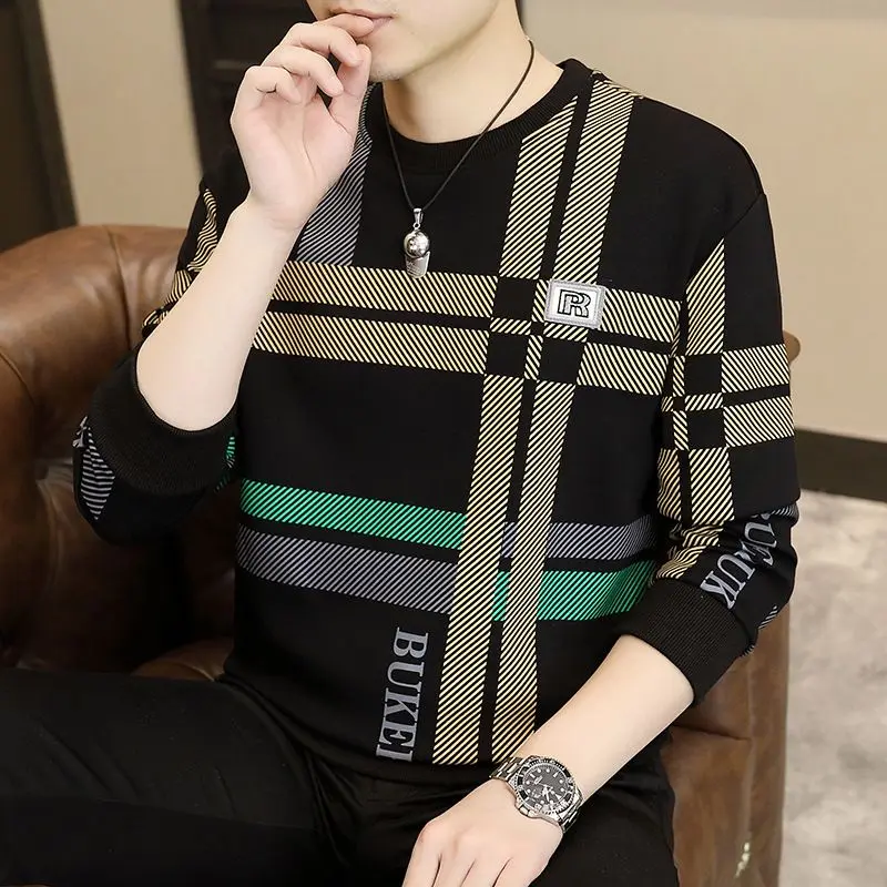 Long Sleeve Round neck T-shirt, for men, loose, pullover shirt, casual style, letter printed, men's sweater, autumn 2024 new arrival