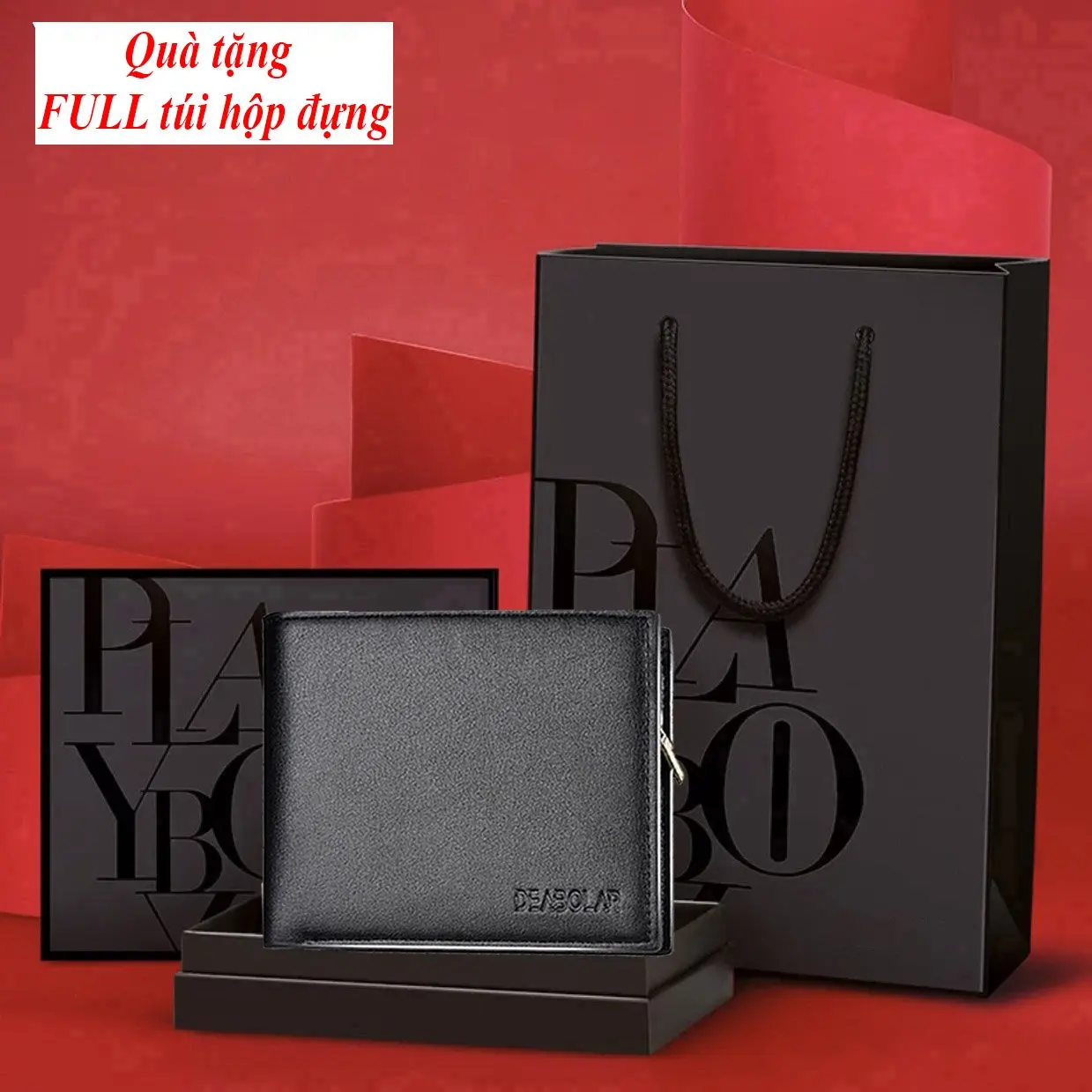 Ví nam thời trang có khóa giữa - full túi hộp kèo theo làm quà tặng sang trọng