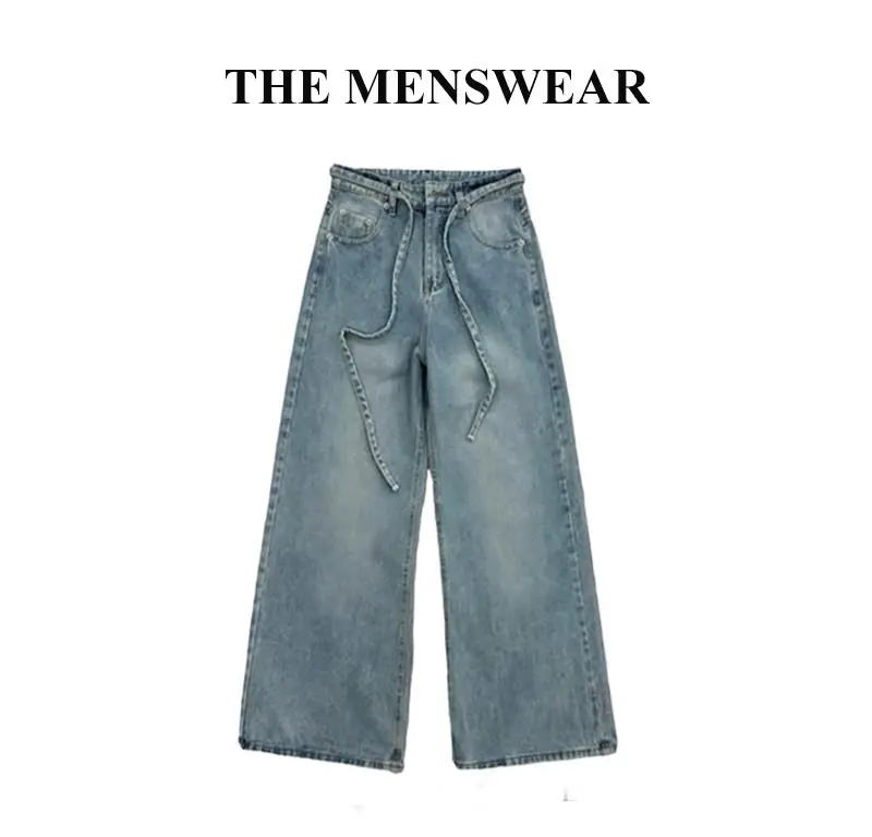 ALL JEANS LOOSE PLEAT- Quần jean suông ống rộng phối dây trẻ trung, năng động  Menswear Pants 6