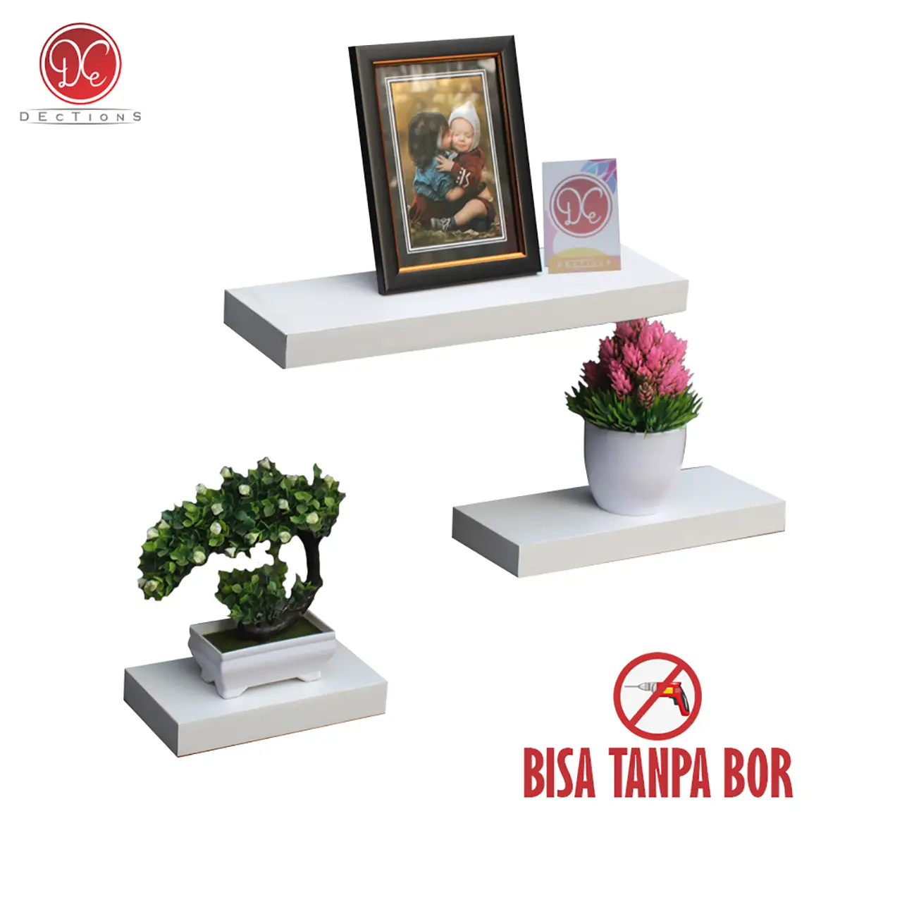 Dections Rak Dinding Ambalan Kayu Tempel Minimalis 1 Set 3 Buah Untuk Hiasan Bunga Dinding Aesthetic