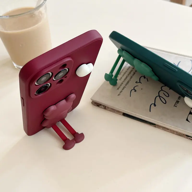Cute Bear Design Phone Case with Stand, Anti-slip & Anti-drop Cell Phone Soft Case, Phone Accessories Compatible with iPhone 16 15 14 13 12 11 Plus Pro Max E / Samsung S21-S25 Pro Plus FE Ultra Series, Casing 3