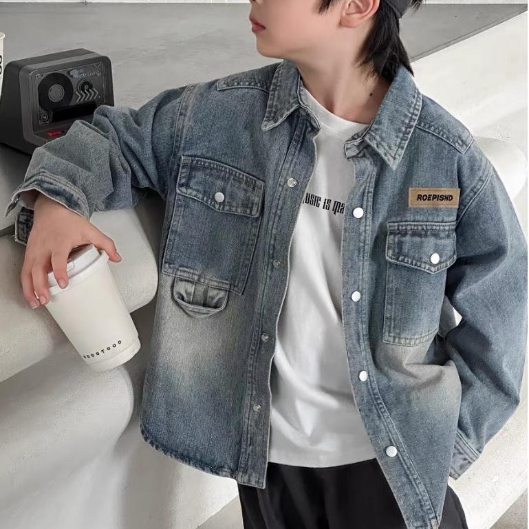  áo jeans khoác ngoài cho bé trai và bé gái áo jean dài tay cho bé_T20  Kaki Bò Sơ Mi Có Cổ 