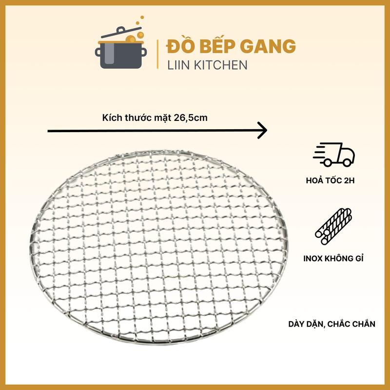 Vỉ nướng BBQ bằng inox vỉ nướng bếp nướng than hoa tròn LIINKITCHEN