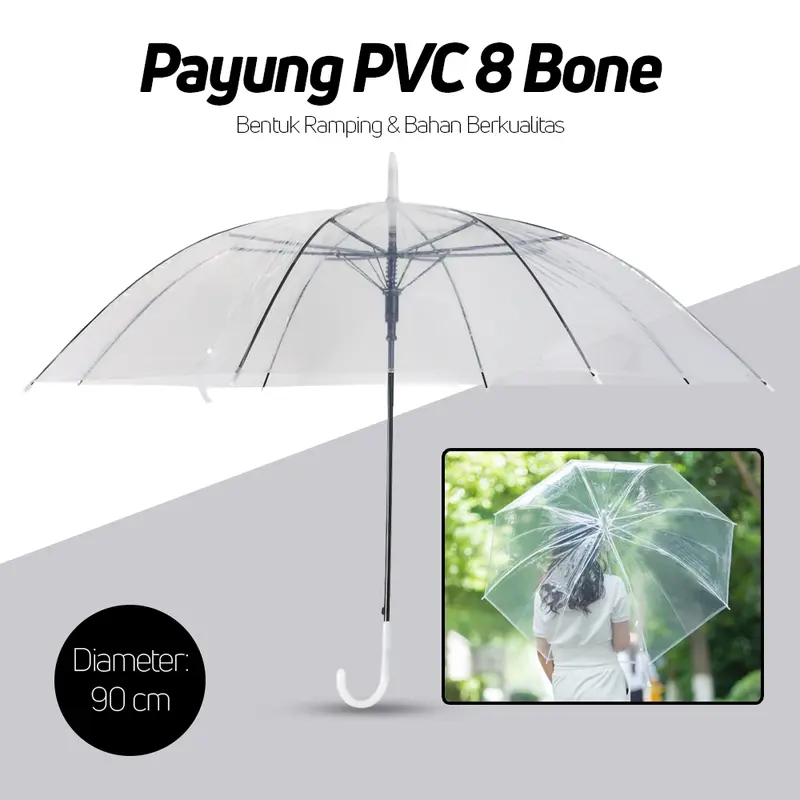 Fancytime Payung Polos PVC 8 Bone 90cm - P075 | Payung Manual Buka Tutup Anti UV Panas Matahari Hujan Polos Elegan Modis Premium Quality 1