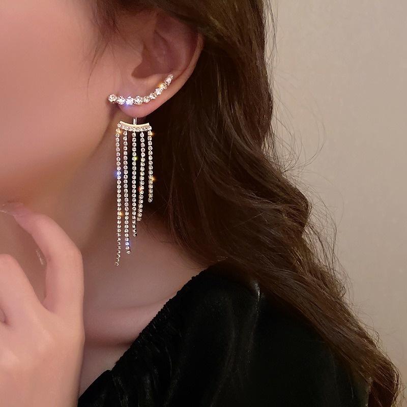 Bông Tai Đinh Tán Zircon Dài Cho Nữ, 1 Đôi, Cá Tính Thanh Lịch, Tua Rua, Thời Trang Chất Lượng Cao, Tinh Tế, Xu Hướng Đơn Giản, Trang Sức Quà Tặng 5