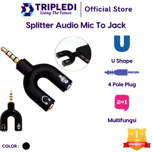 TRIPLEDI Audio Splitter Mic Audio 2in1 Jack 3.5mm to Dual Headphone Smartphone Earphone Adapter Headset Hitam