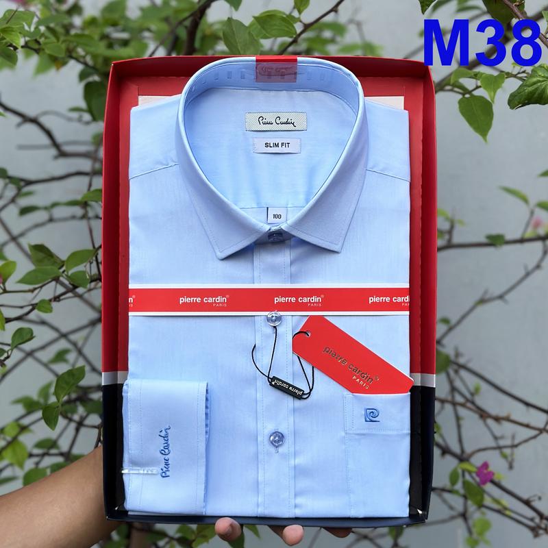 Áo Sơ Mi Pierre Cardin, Áo Sơ Mi Nam Cao Cấp Xanh Lam Cúc Khắc Chữ, Logo Thêu Tinh Tế Vải Cotton Cao Cấp Mềm Nhẹ Mát