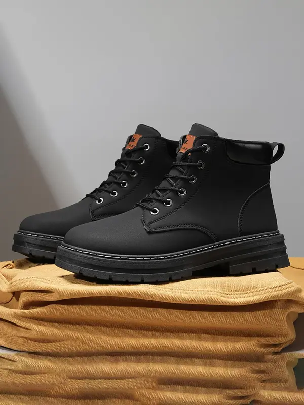 Men's Fashionable Plain Color Lace Up Boots, Casual Comfortable Breathable Boots for Daily Wear, Fashion Shoes for Party, Daily Clothing Decor, Boy 5