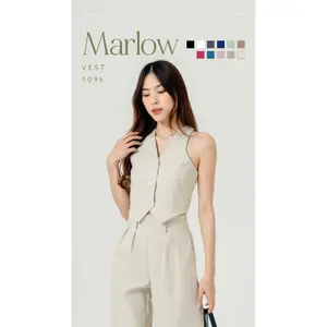 MARLOW VEST | Vest V Neck rompi wanita Panjang Basic MARLOW VEST | Vest V Neck rompi wanita Panjang Basic
