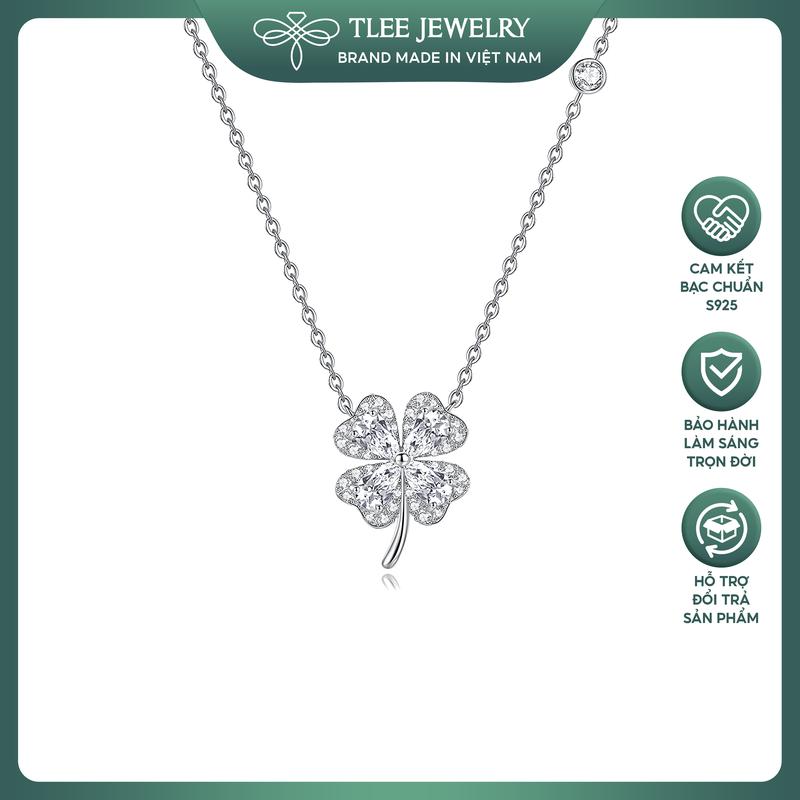 Dây chuyền bạc nữ TLEE mặt cỏ bốn lá cánh tim mặt đính đá giọt hình nước TLEE JEWELRY D0325