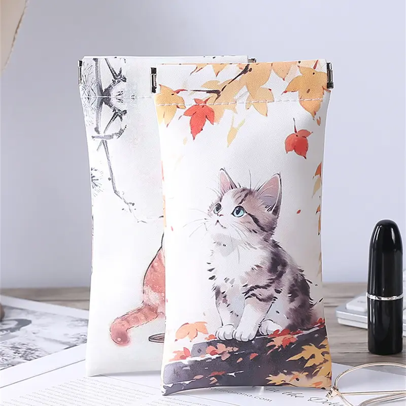 Túi Đựng Kính Hình Mèo Hoạt Hình, Đóng Tự Động, Làm Bằng Da PU, Túi Đựng Tiền Xu, Túi Bảo Vệ, Không Thấm Nước, Thích Hợp Để Bảo Vệ Kính Mắt, Hộp Đựng Bảo Vệ 3