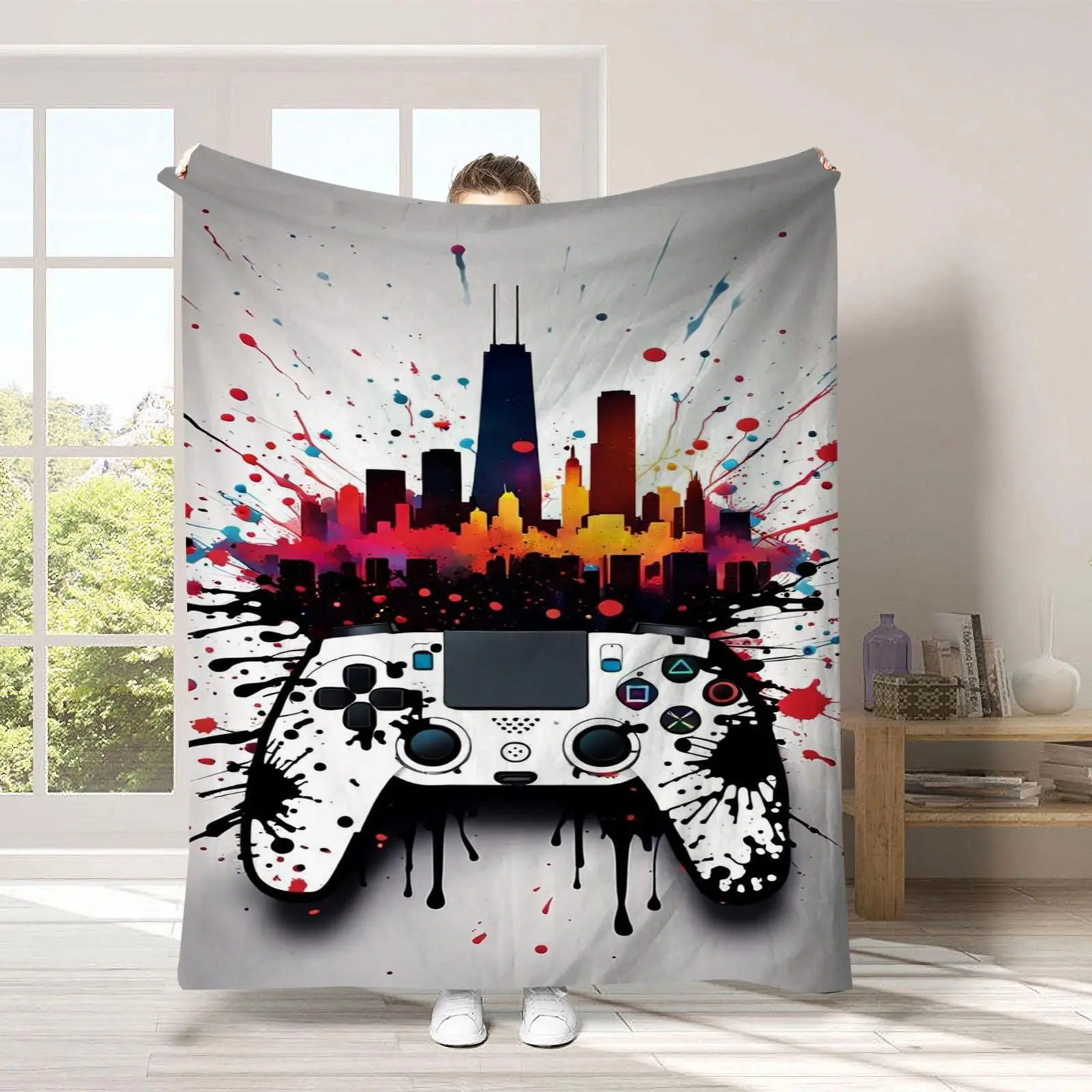 Game Controller Pattern Blanket, Soft Warm Throw Blanket, Comfortable Nap Blanket for Home Office and Travel, Cool Bedroom Refresh Decor