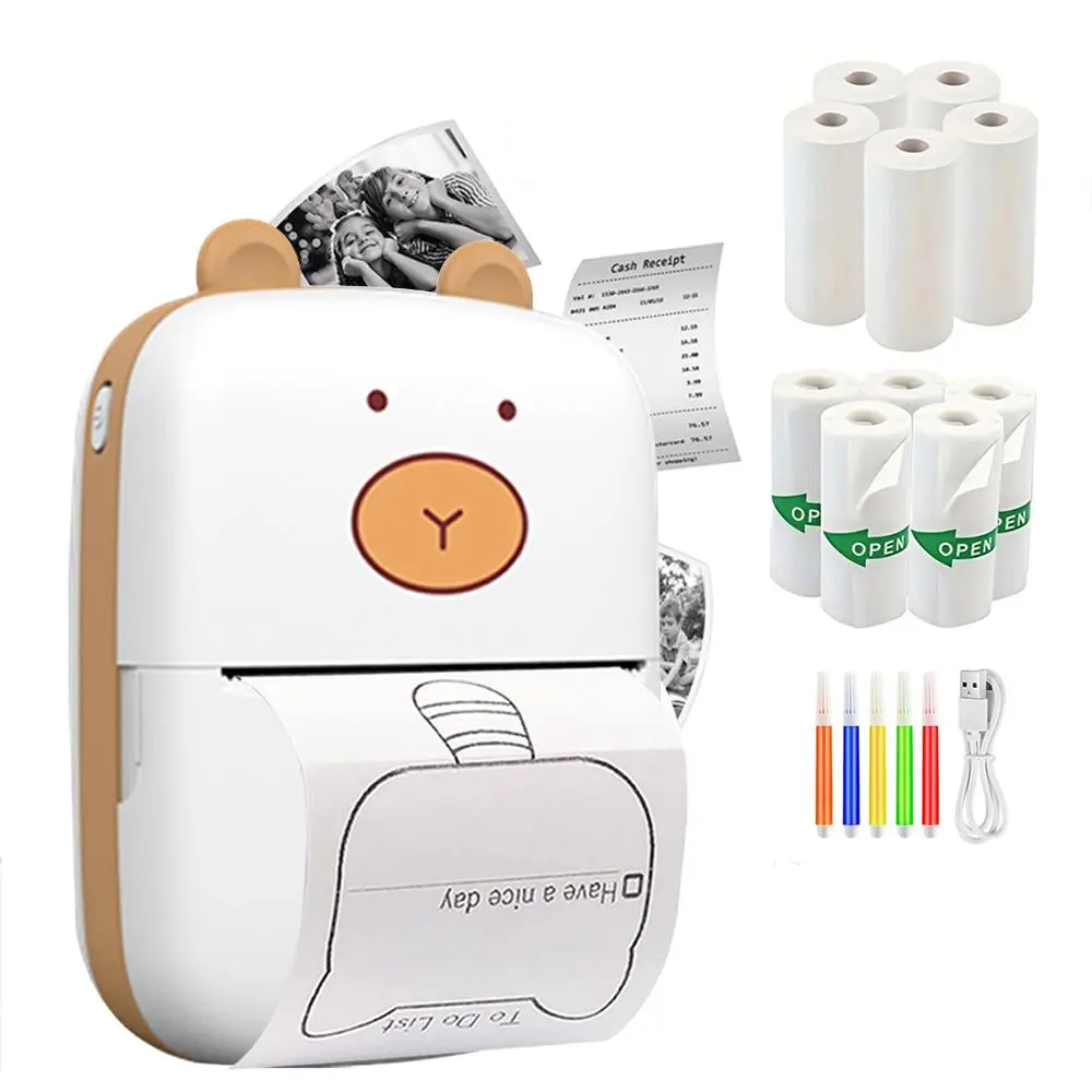 Portable Mini Photo Printer, 1 Set Mobile Phone Photo Printing Machine with 11 Rolls Paper, Multi-functional Pocket Thermal Printer, Holiday Gift
