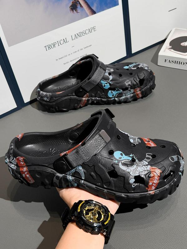 Men's Fashionable Graffiti Pattern Slides, Casual Comfortable Breathable Slippers for Summer, Male All-match Round Toe Slippers for Daily Wear, Walking Shoes 6